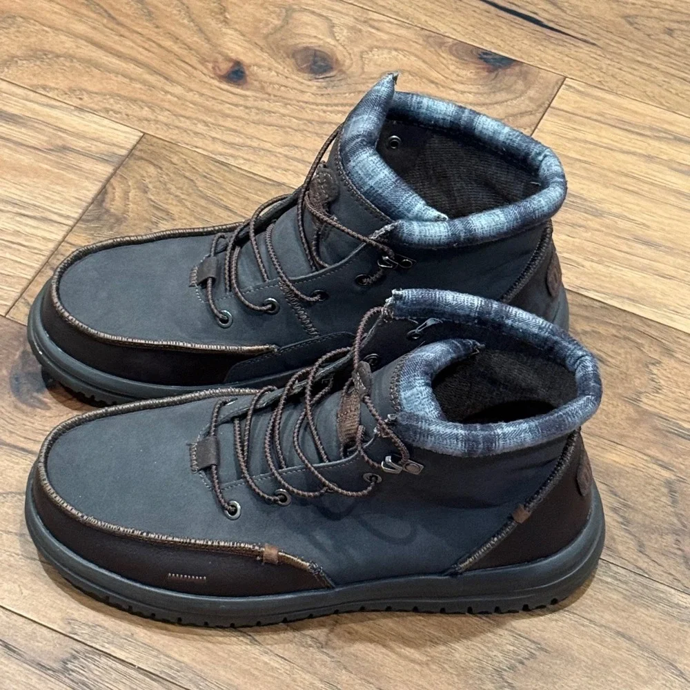 Hey Dude Bradley Classic Mens Boots Brown Grey Plaid Flannel Lined Size 11